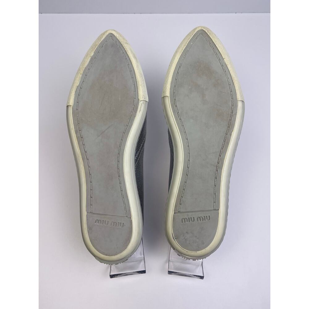 Miu Miu Silver Leather Pointed Toe Slip On Sneakers Loafers Sz 5.5 Prada - Picture 9 of 10